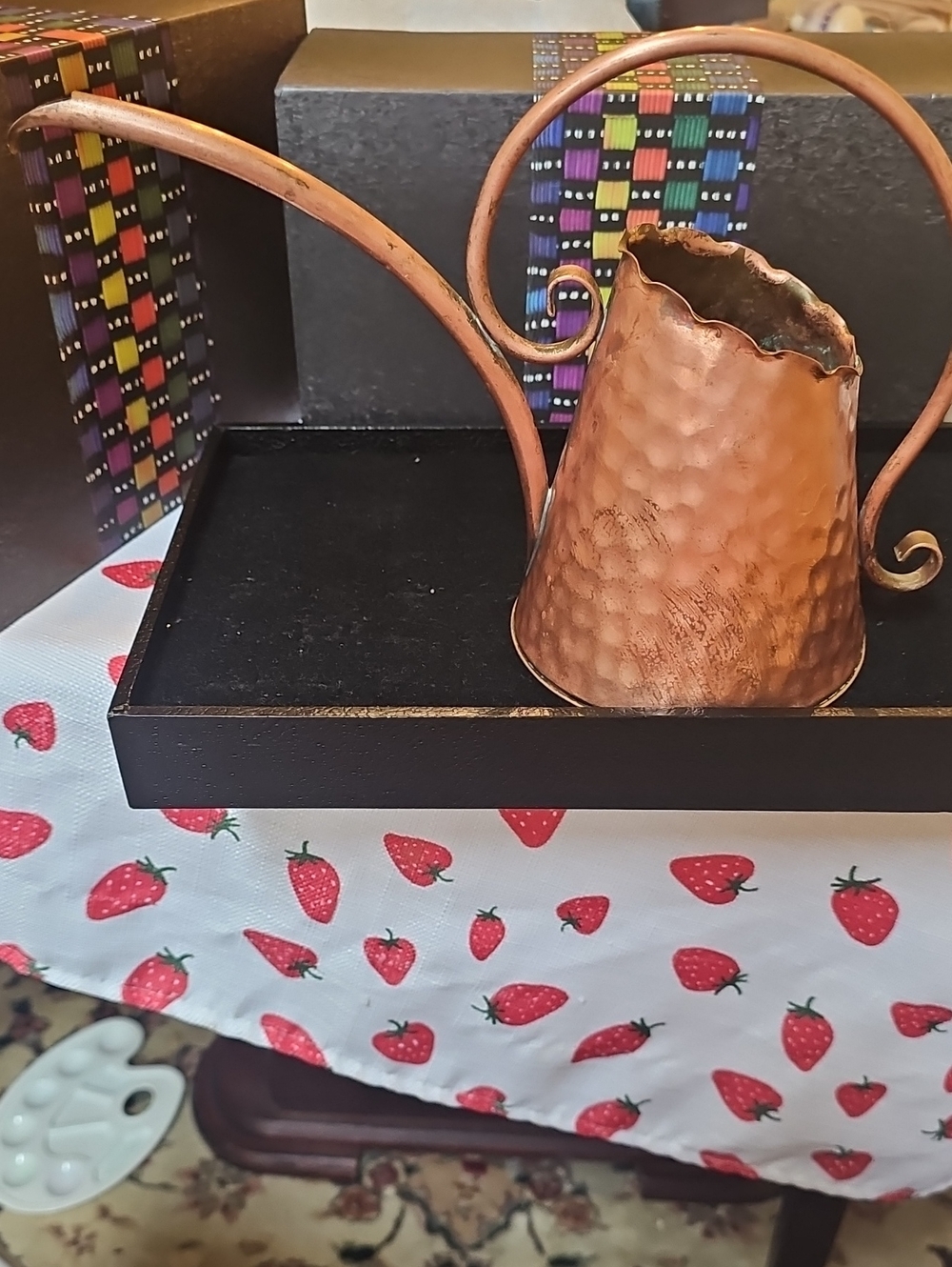 Hammered Copper Metal Decorative Watering Can, Long Spout Indoor/Outdoor